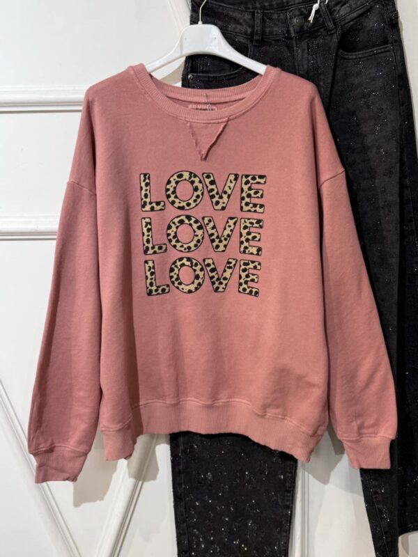 Sweat April Vintage love leopard couleur pépé rosa