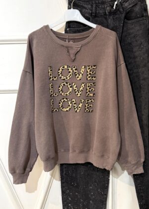 Sweat April Vintage love léopard marron délavé