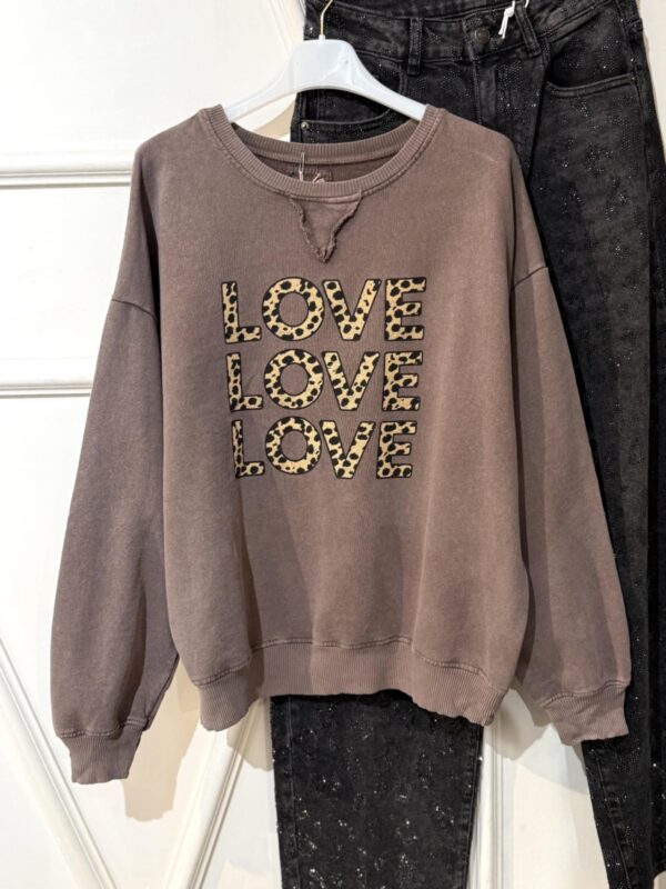 Sweat April Vintage love léopard marron délavé