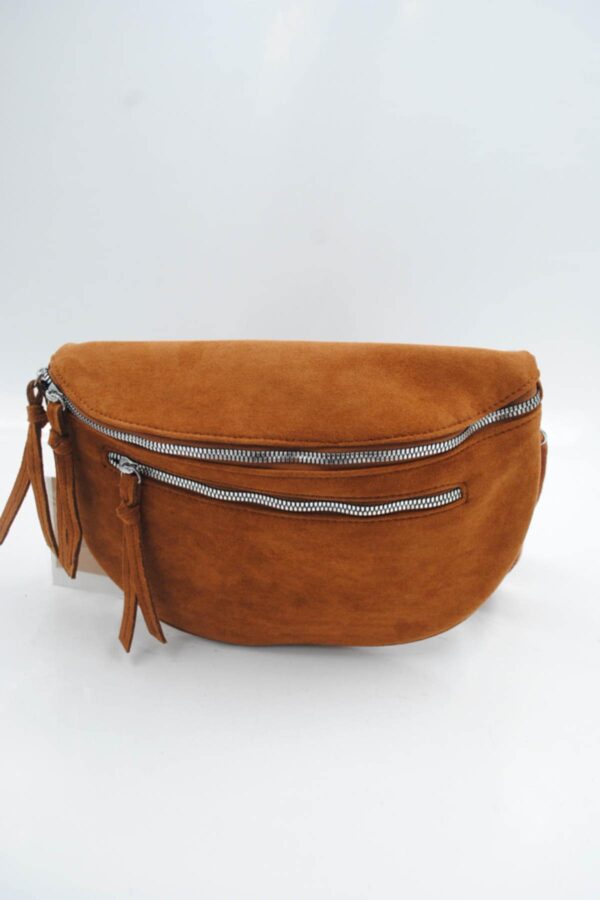 Sac banane bandoulière velours camel – Image 2