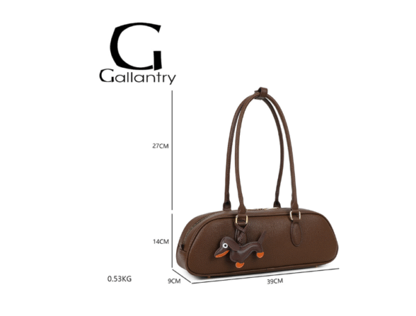 Sac à main Gallantry marron long teckel avec porte clé – Image 3