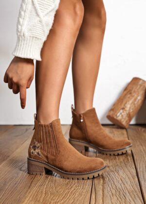 Bottines camel petit talon Etoile léopard