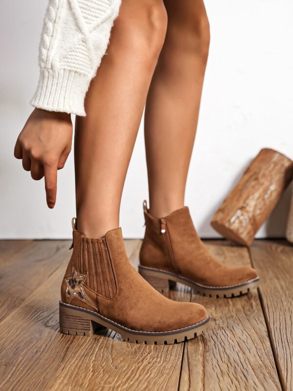 Bottines camel petit talon Etoile léopard