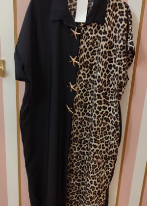Robe grande taille bicolore léopard et noir