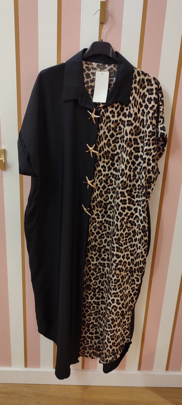 Robe grande taille bicolore léopard et noir
