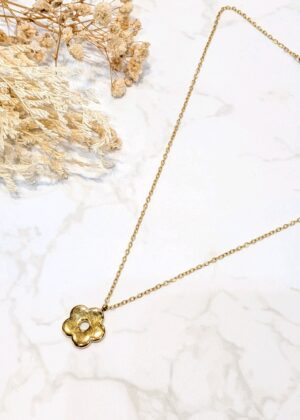 Collier fleur doré acier inoxydable