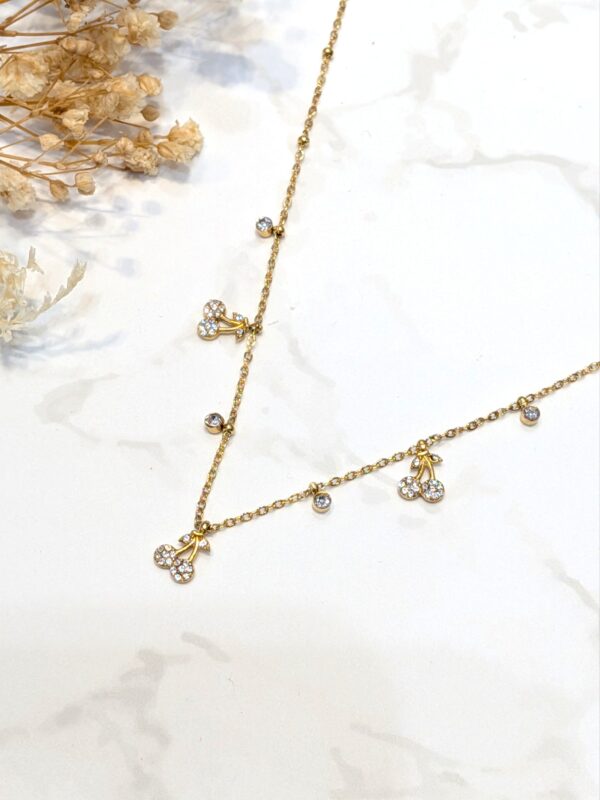 Collier cerises charms doré acier inoxydable