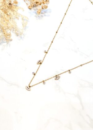 Collier oeils charms strass doré acier inoxydable