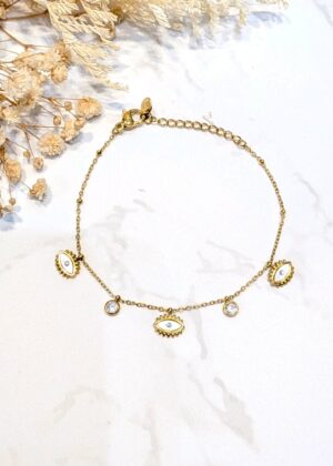 Bracelet oeil charms zircon doré acier inoxydable