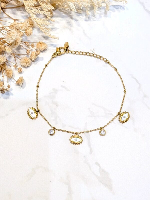 Bracelet oeil charms zircon doré acier inoxydable