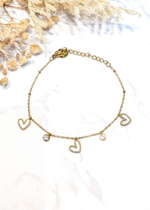 Bracelet coeurs charms zircon doré acier inoxydable