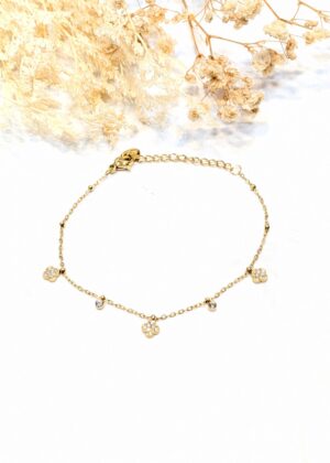 Bracelet fleurs doré charms acier inoxydable