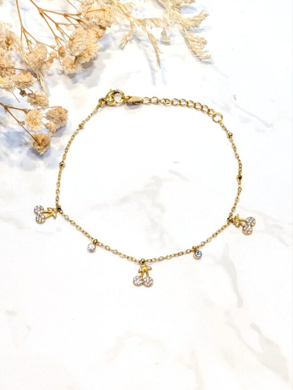Bracelet cerises charms doré acier inoxydable