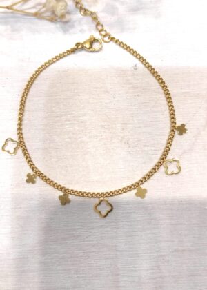 Bracelet trèfles charms doré acier inoxydable