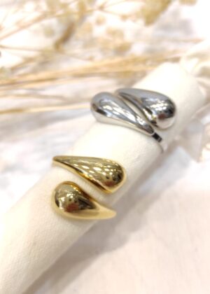 Bague gouttes réglable argenté acier inoxydable