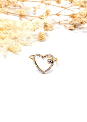 Bague coeur strass réglable doré acier inoxydable