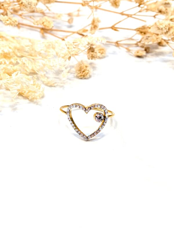 Bague coeur strass réglable doré acier inoxydable