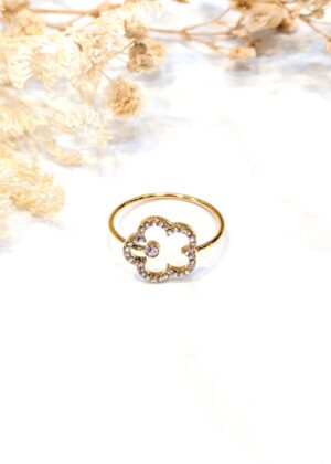 Bague fleur strass réglable doré acier inoxydable