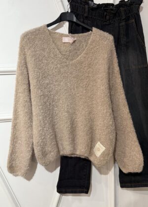 Pull col V April Vintage beige
