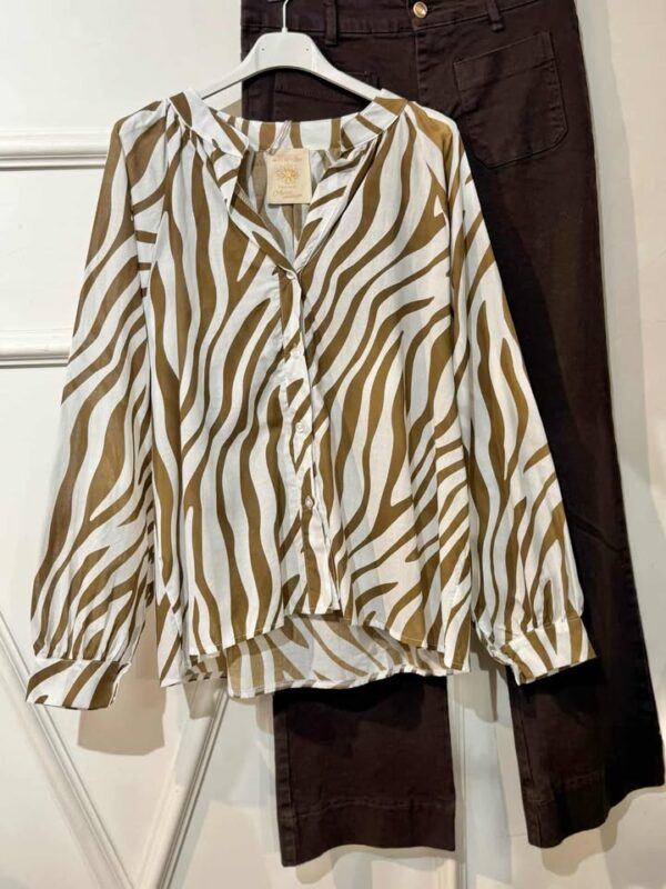 Chemise April Vintage zébré blanc et camel doré