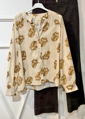 Chemise April Vintage blouse bouche camel et beige