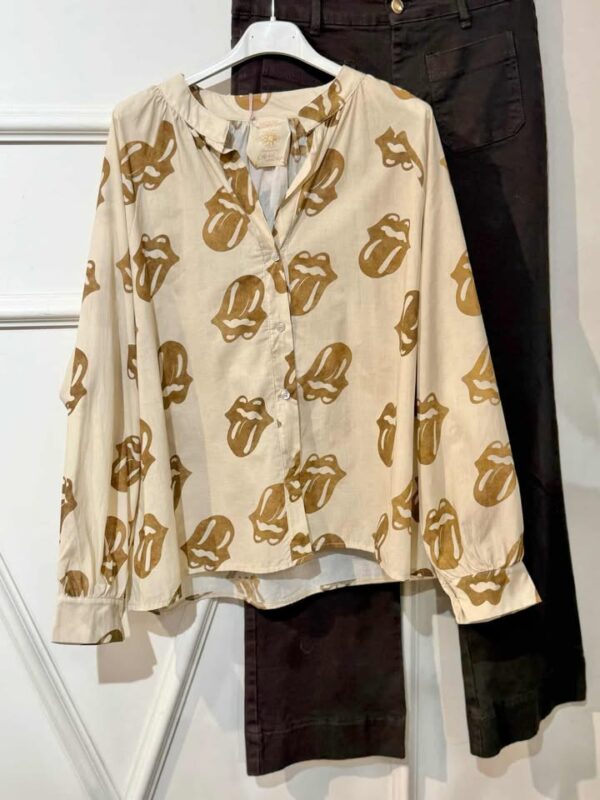Chemise April Vintage blouse bouche camel et beige