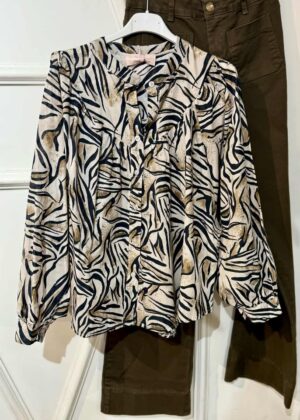 Chemise April Vintage imprimé animal zebré noir et beige