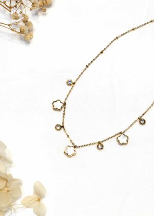Collier fleurs charms doré acier inoxydable
