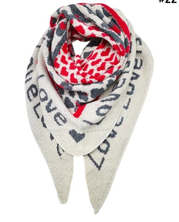 Echarpe léopard et coeurs en triangle rouge et gris