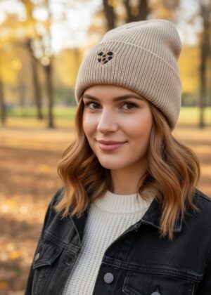 Bonnet coeur léopard beige