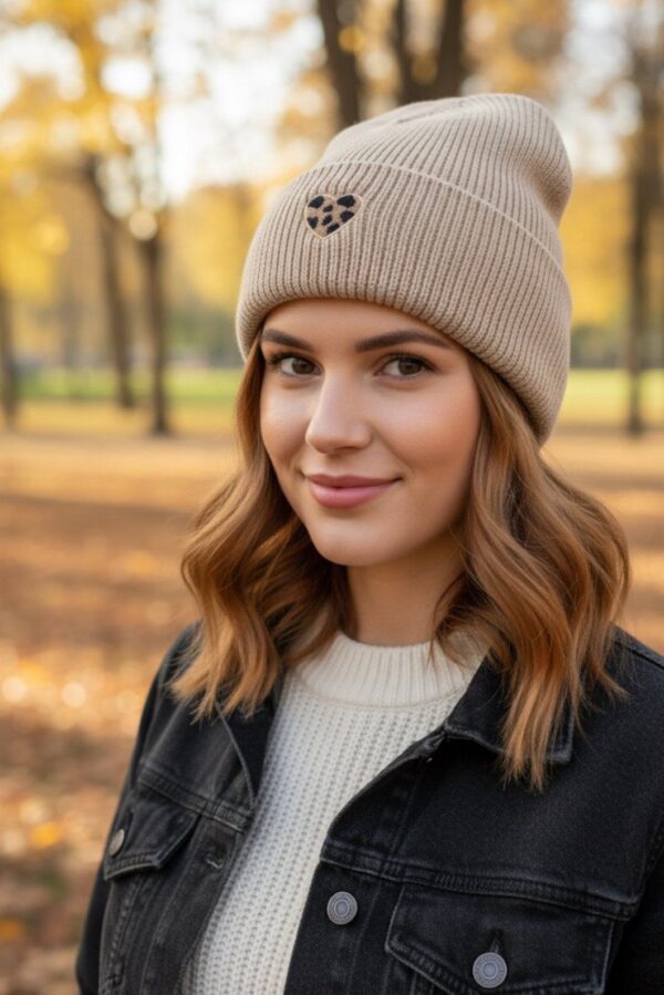 Bonnet coeur léopard beige