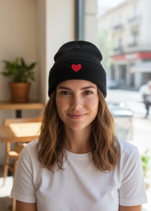 Bonnet coeur rouge et noir