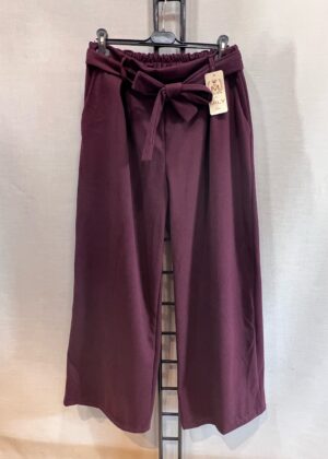 pantalon palazzo épais poches et ceinture bordeaux