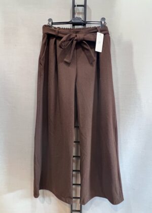 Pantalon palazzo épais poches et ceinture marron