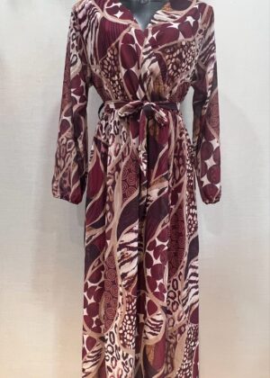 Robe longue grande taille motifs bordeaux et marron