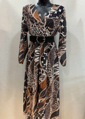 Robe longue grande taille motifs noir et marron