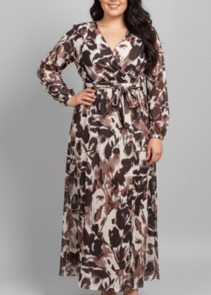 Robe longue grande taille motifs marron
