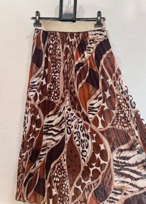 Jupe plissée élastique motifs marron