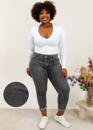 Jeans strass grande taille gris