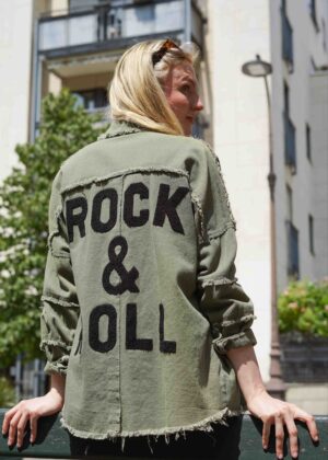 Veste destroy kaki et noir rock and roll oversize