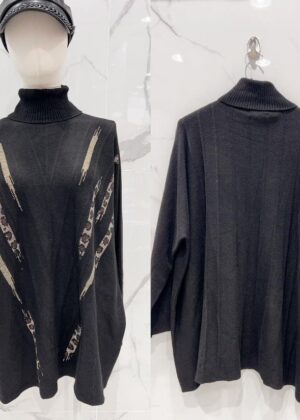 Pull col roulé grand taille noir et léopard