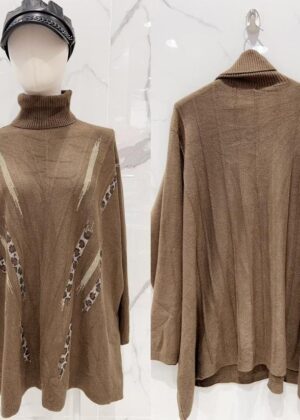 Pull col roulé grand taille marron et léopard