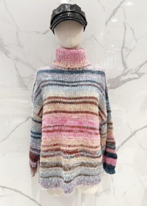 Pull col roulé grande taille multicolore violet