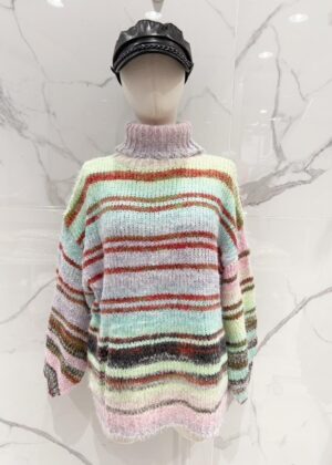 Pull col roulé grande taille multicolore bleu