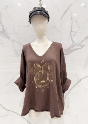 Pull grande taille Minnie doré et choco