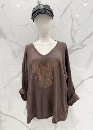 Pull grande taille Mickey doré et choco