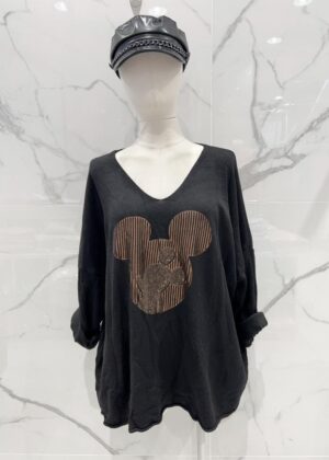 Pull grande taille Mickey doré et noir