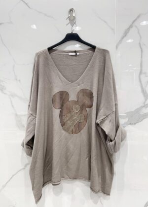 Pull grande taille Mickey doré et taupe
