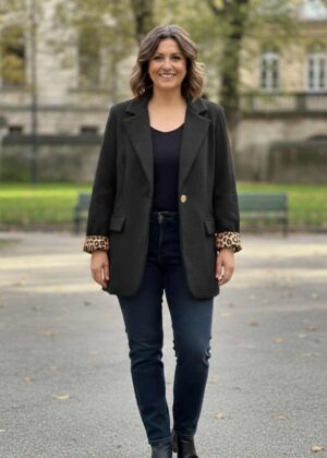 Blazer noir léopard épais style veste belle taille