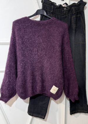 Pull April Vintage col rond prune